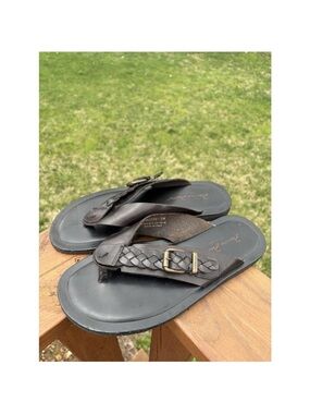 Massimo Matteo Braided Leather Thong Sandals - Dark Brown Sz 9